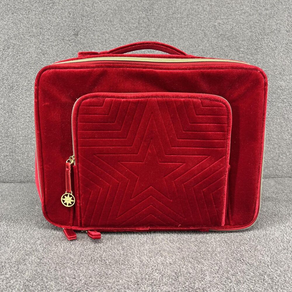 Estée Lauder Red Velvet Star Cosmetic Travel Train‎ Bag Gold Zipper Recycled